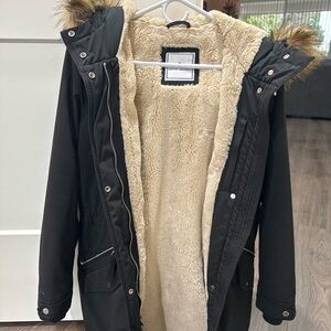 Women's Black Parka with Faux Fur Hood size 2
